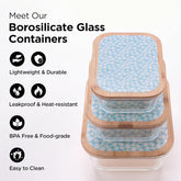 Kuber Industries Pack of 3 Borosilicate Glass Kitchen Containers with Bamboo Lid | 370ml 640ml 1060ml | Airtight Rectangular Fridge Storage Boxes |Kitchen organizer items & storage Dandy Diasies Print